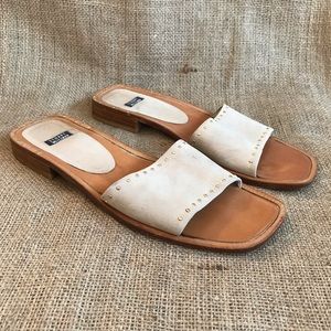 Stuart Weitzman Square Toe Suede Leather Slide Sandal Tan Size 9.5